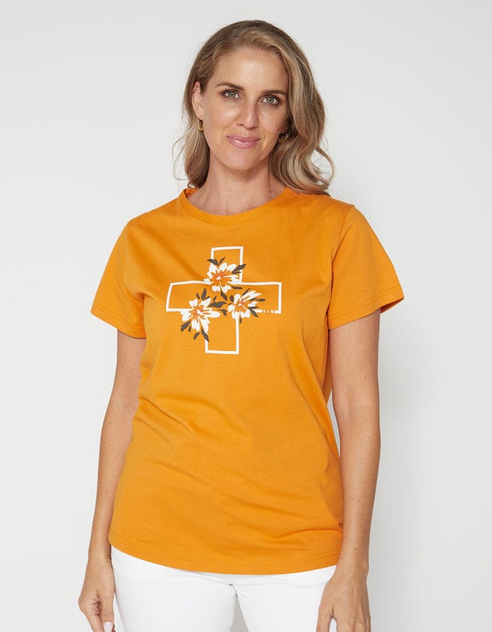 Stella + Gemma | Tee | Caramel Floral Cross