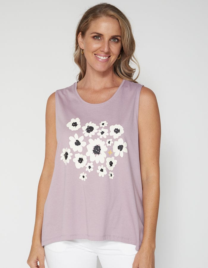 Stella + Gemma | Tank | Lilac Grey Daisy Spot