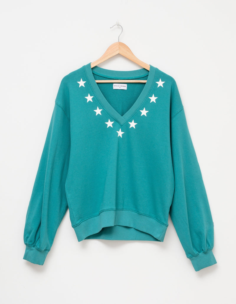 Stella + Gemma | Thea V-Neck | Teal Stars