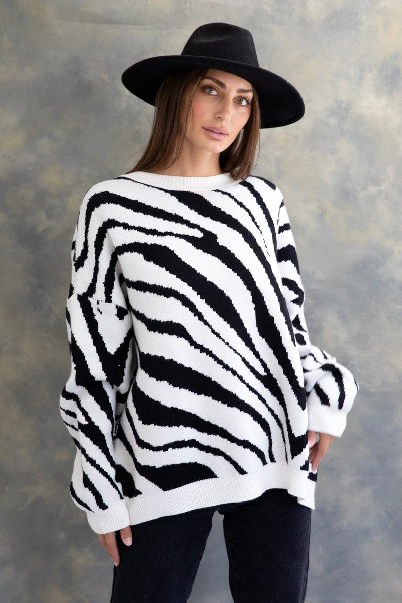 Love Lily The Label | Brentwood Animal Print Knit | BLK/WHT