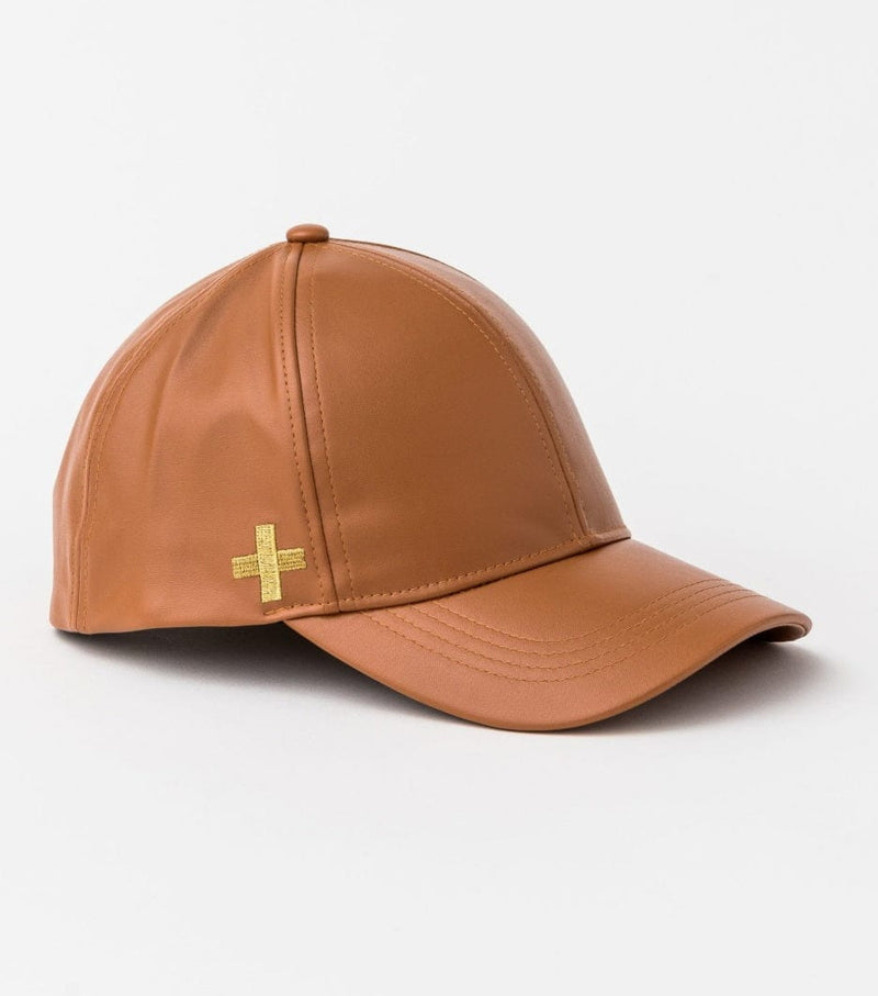 Stella + Gemma | Caramel PU Cap with Gold Cross