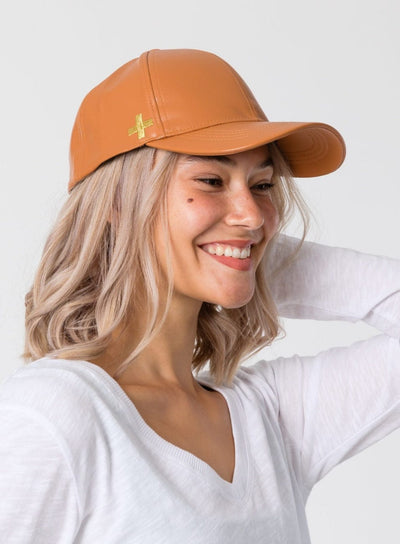 Stella + Gemma | Caramel PU Cap with Gold Cross