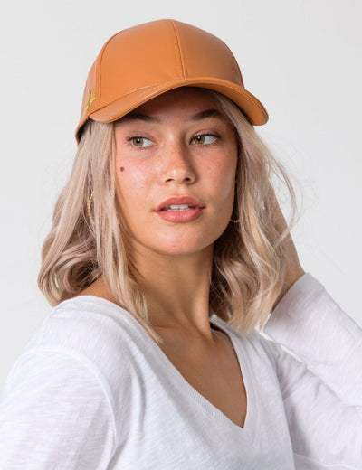 Stella + Gemma | Caramel PU Cap with Gold Cross