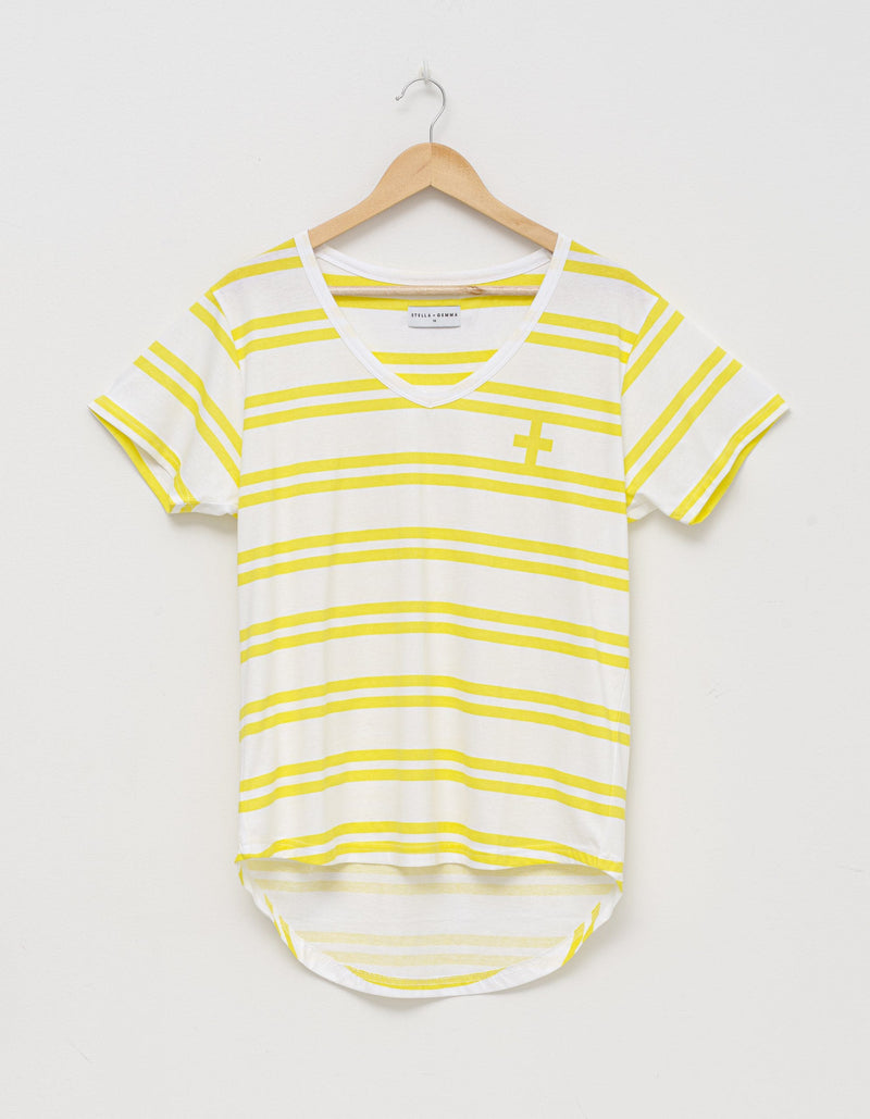 Stella + Gemma | V-Neck Tee | White/Citrus Stripe