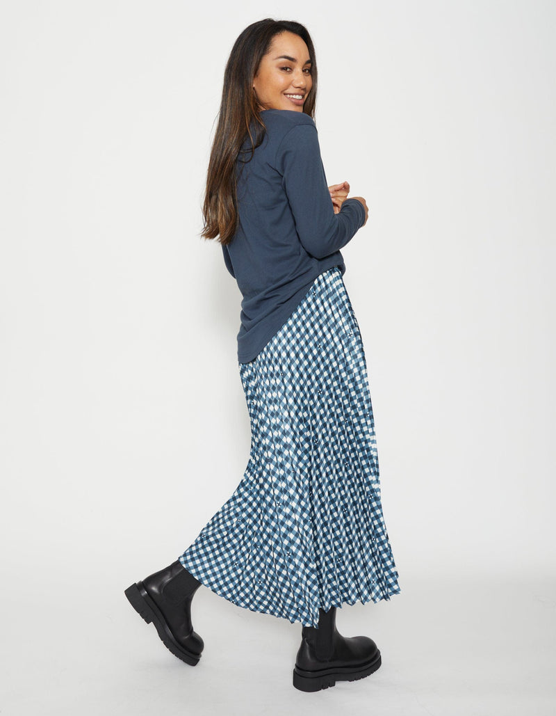 Stella + Gemma | Long Sleeve Top | Navy w/Gingham Pocket