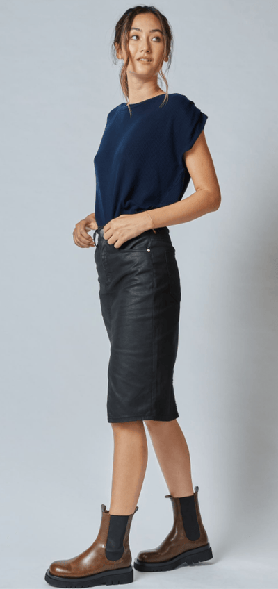 Dricoper | Worn High Rise Revival Skirt | Coated Black